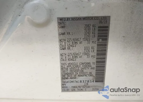 2019 Nissan Rogue S from USA, damaged, VIN 5N1AT2MT7KC837854